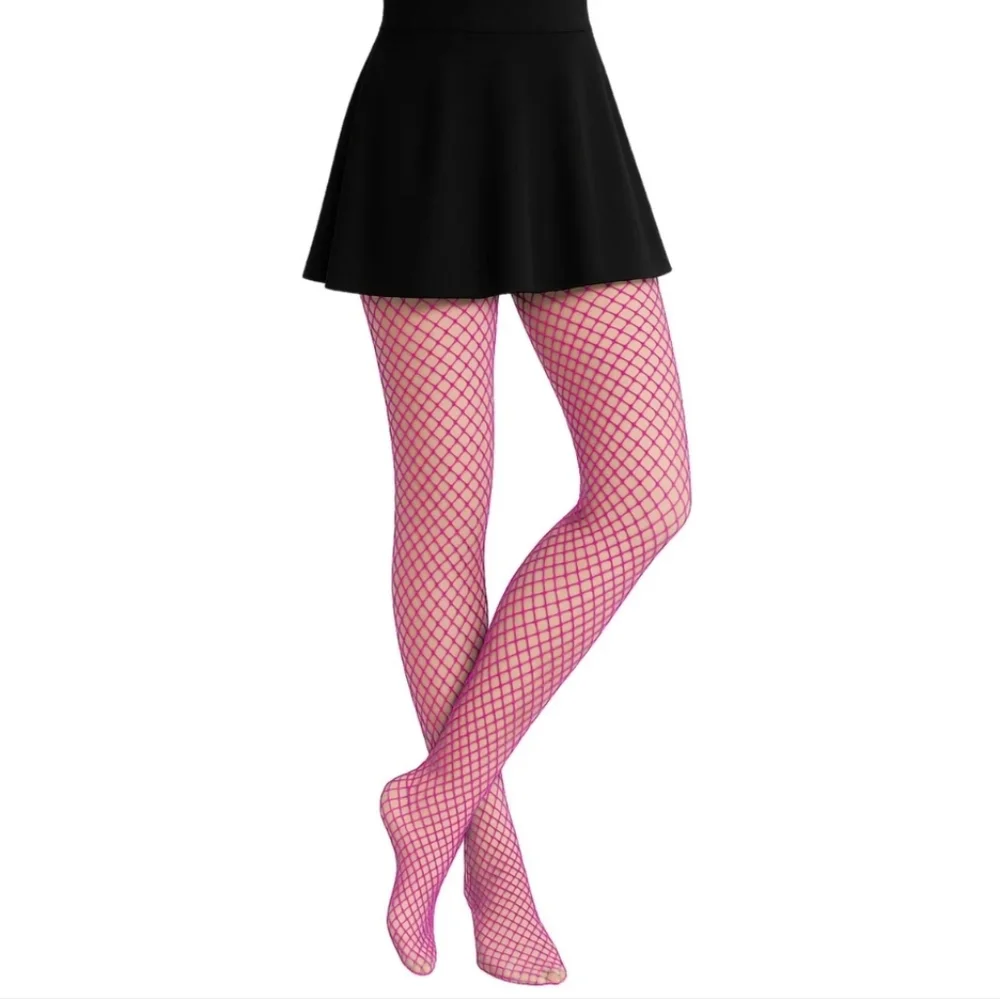 Bright Neon Pink Fishnet Tights One Size Festival Rave Y2K Party Pantyhose New